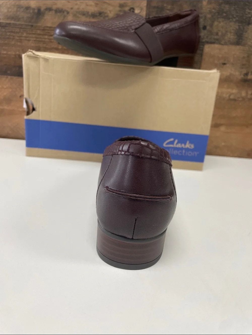 Clarks women Wine Slip-On Loafers with Textured Vamp